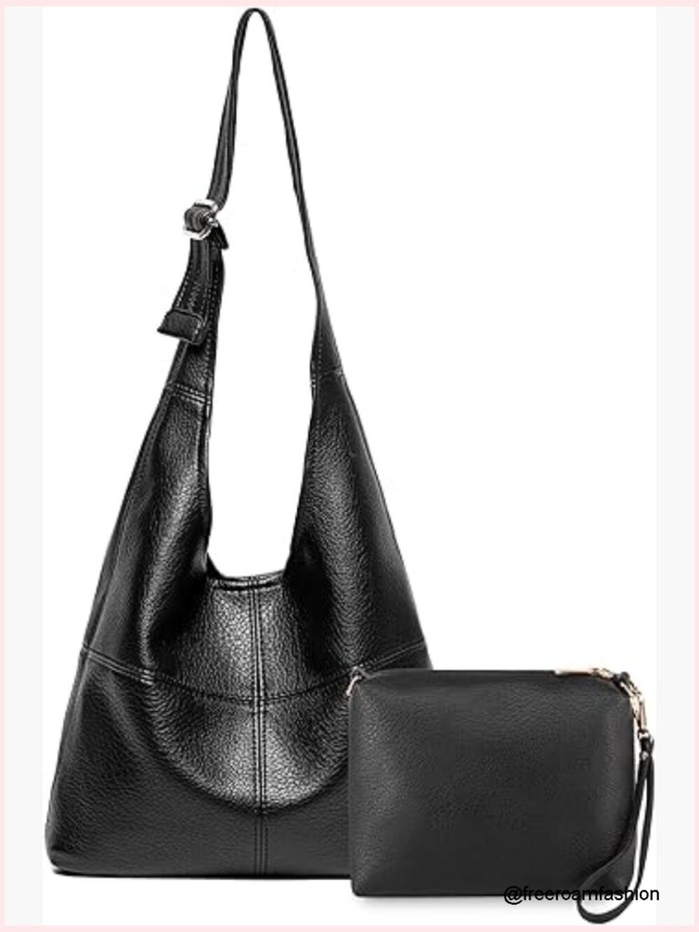 Foldable Vegan Leather Hobo Bag with Adjustable Strap and Cosmetic Pouch